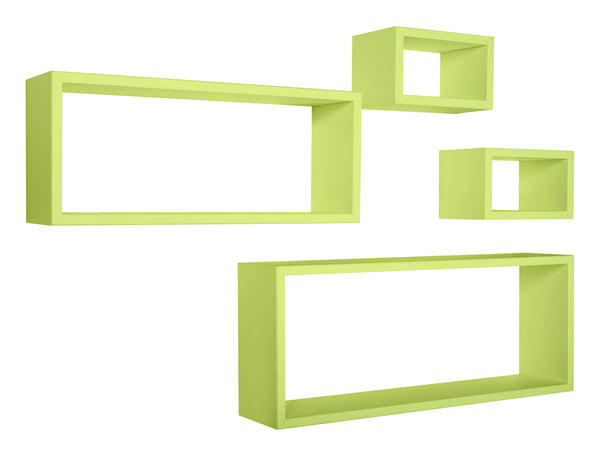 Set 3 Mensole Cubo da Parete Quadrato e Rettangolare in Fibra di Legno Merlino Verde-1