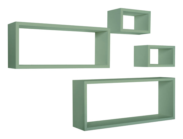 Set 3 Mensole Cubo da Parete Quadrato e Rettangolare in Fibra di Legno Merlino Verde Acqua Marina-1