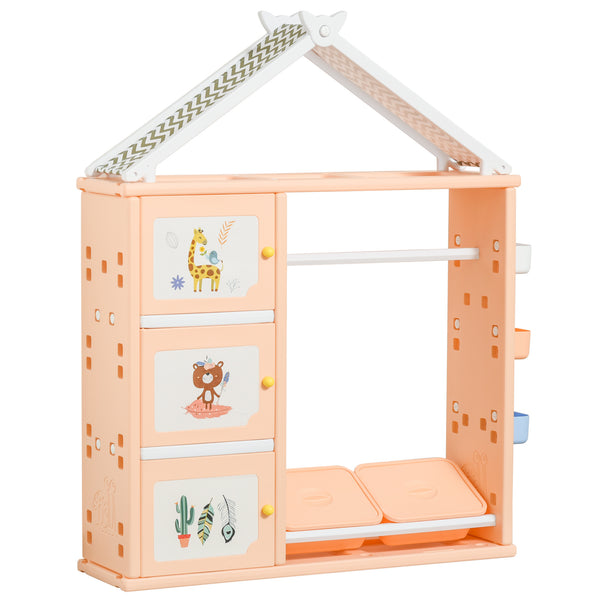 Spielzeughaus 128 x 34 x 155 cm mit Behältern und orangefarbenem Kleiderbügel sconto