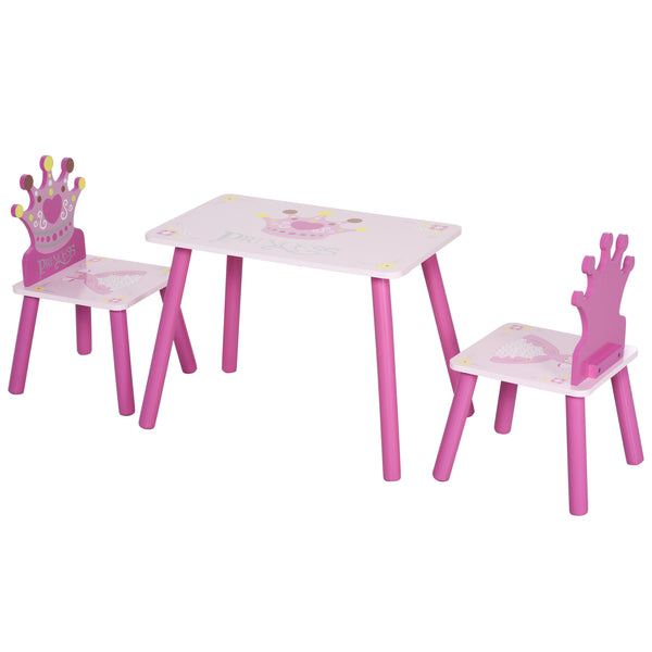 online Set aus Tisch und 2 Stühlen für Kinder aus rosafarbenem Holz