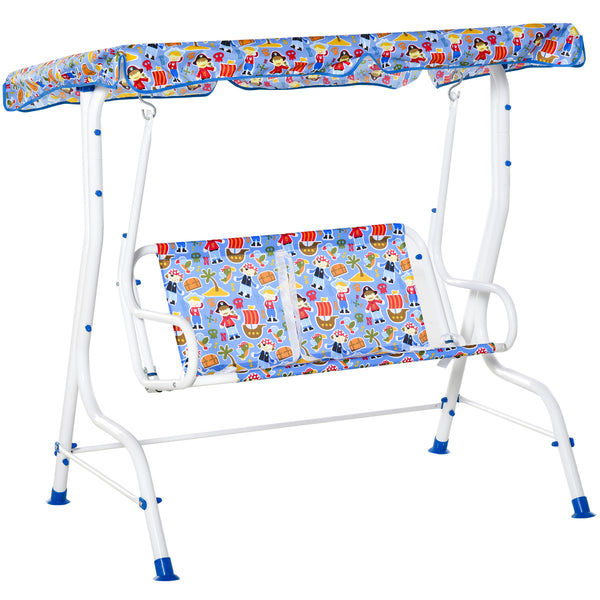 Schaukelstuhl 2 Sitze für Kinder 110x70x110 cm aus Metall und blauem Polyester acquista