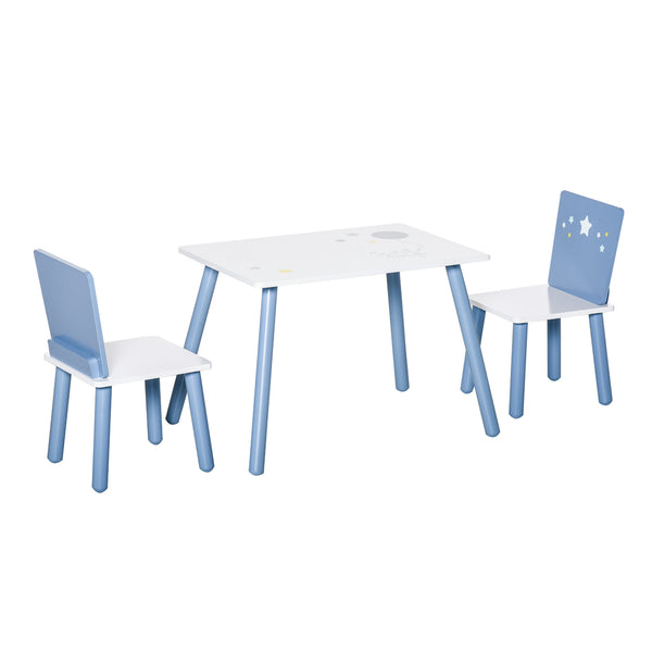 Tischset mit 2 Stühlen für Kinder aus hellblauem und weißem Holz acquista