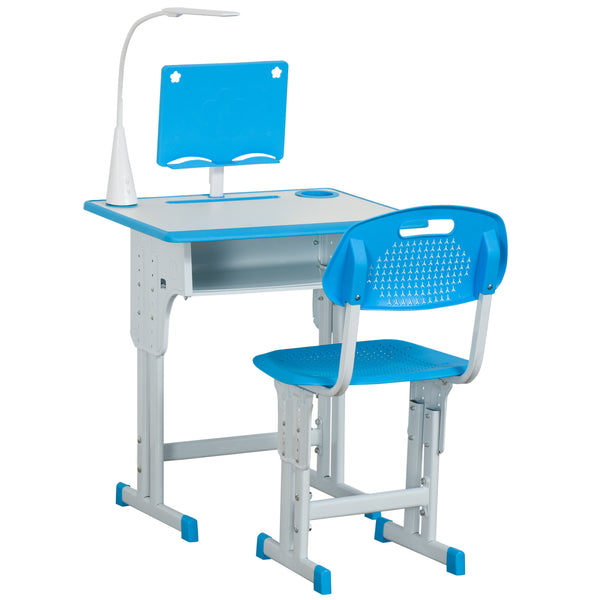Schulbank mit Stuhl für Kinder mit LED-Lampe und blauem Rednerpult online