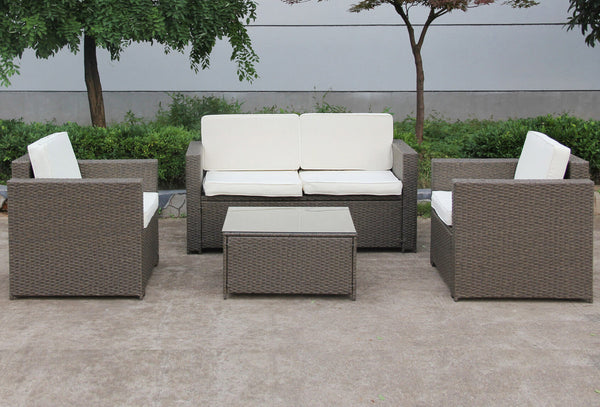 Garten-Lounge-Set aus Polyrattan-Sofa, 2 Sesseln und Bauer Maiorca Brown Couchtisch online