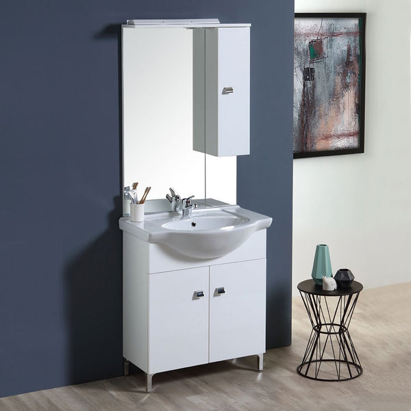 acquista Rizzetti Berlin Weißer Badezimmerschrank mit Spiegelwaschbecken und Hängeschrank in verschiedenen Größen