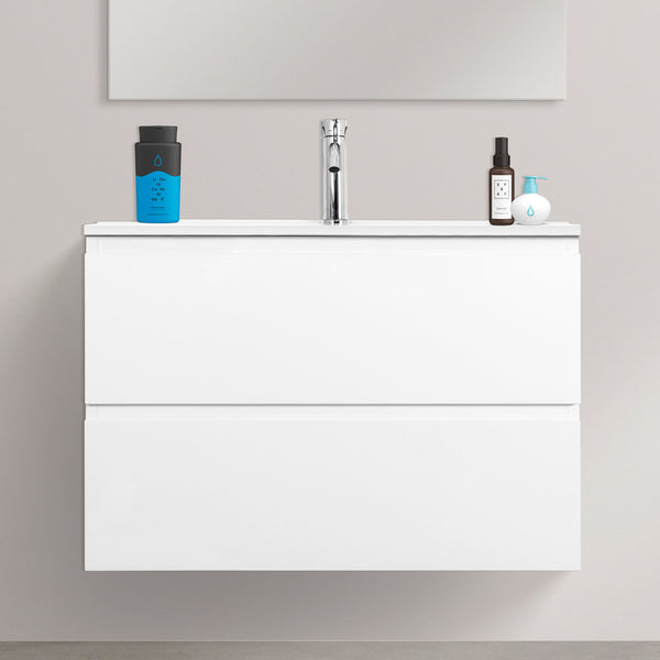 online Hängendes Waschbecken 2 Schubladen + LED 30 cm Rizzetti Merlin Glänzend Weiß Verschiedene Größen