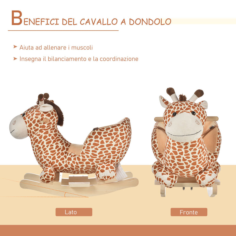 Dondolo per Bambini in Legno Giraffa in Peluche con Suoni -5