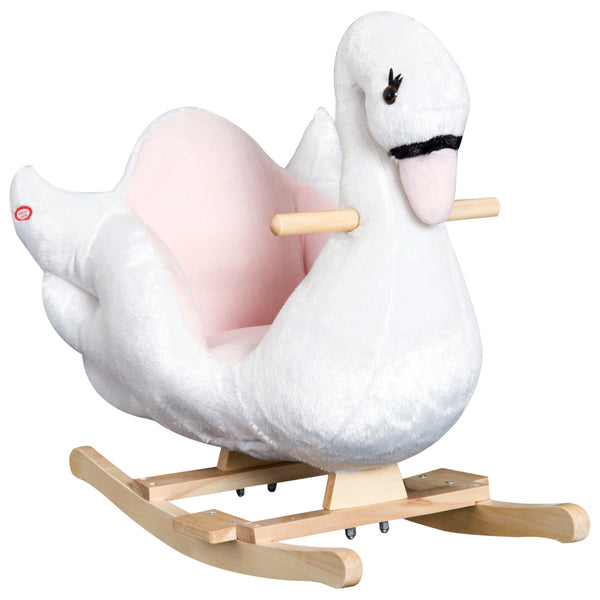 sconto Schaukelpferd für Kinder aus Holz und Plüsch White Swan