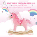 Cavallo a Dondolo Unicorno per Bambini in Legno e Peluche Unicorno Rosa-5