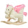 Hölzernes Schaukelpferd für Kinder in weißem und rosa Plüsch