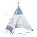 Tenda Indiana per Bambini 120x120x155 cm in Tessuto e Legno Bianco e Blu-3