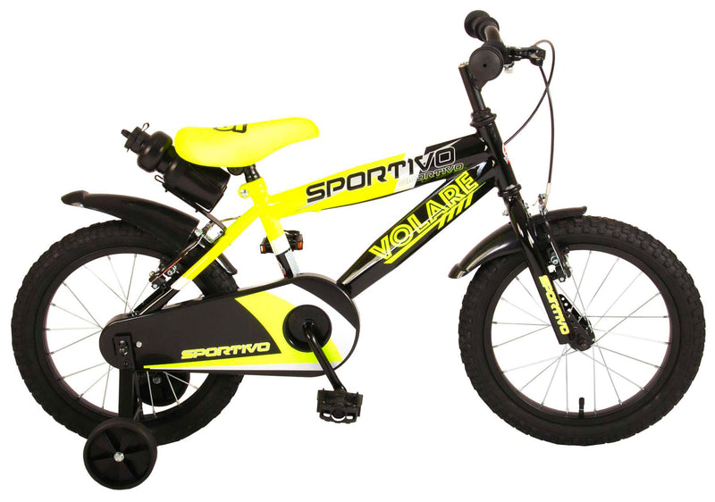 Bicicletta per Bambino 16" 2 Freni Sportivo Giallo Neon e Nero-1