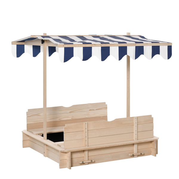 acquista Outdoor-Sandkasten mit Sonnendach 106 x 106 x 121 cm in weißem und blauem Holz
