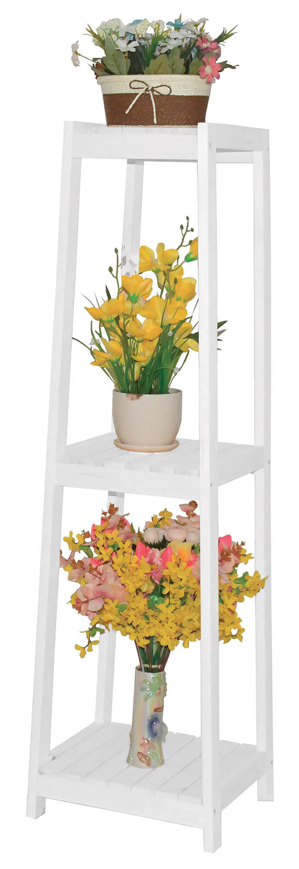 acquista Blumentopfhalter aus Holz 35x30x120 cm Weiß