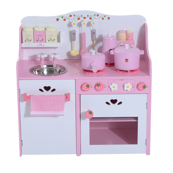 Spielzeugküche aus Holz für Kinder mit rosa Zubehör 60x30x62 cm online