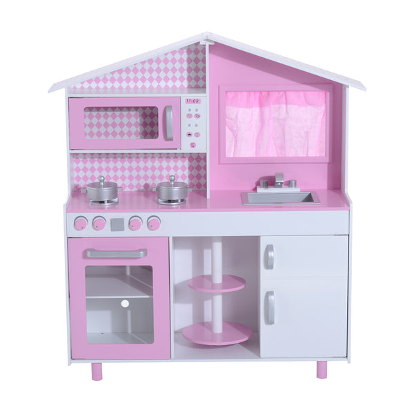 online Spielzeugküche für Kinder mit Zubehör aus rosafarbenem Holz 110 x 32,5 x 99,5 cm