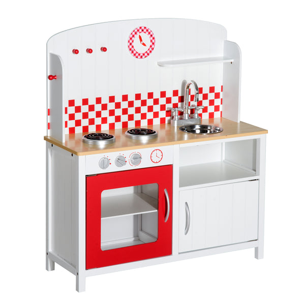acquista Spielzeugküche für Kinder mit Zubehör aus weißem und rotem Holz 70x30x88 cm