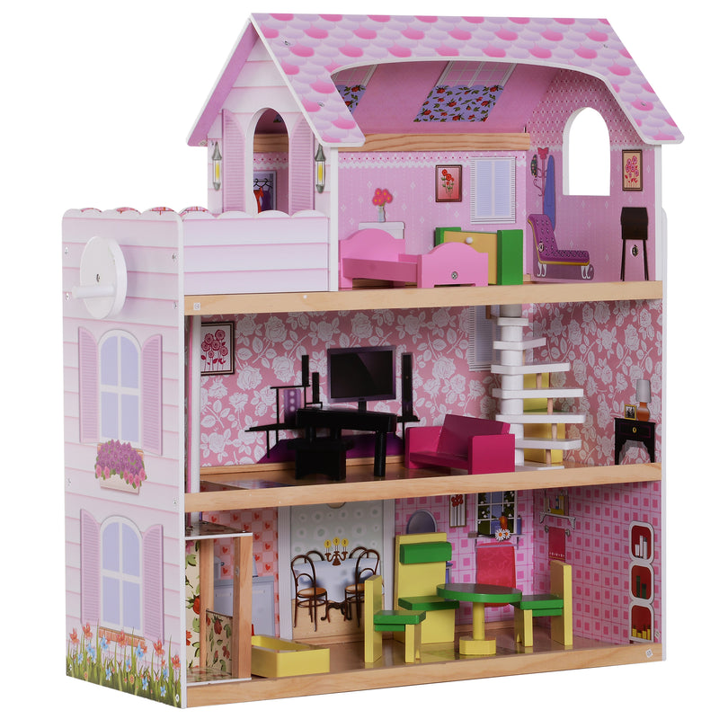 Casa delle Bambole per Bambini a 3 Piani con Ascensore Rosa 60x30x71.5 cm -1