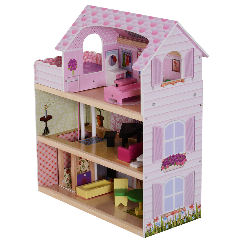 Casa delle Bambole per Bambini a 3 Piani con Ascensore Rosa 60x30x71.5 cm -5