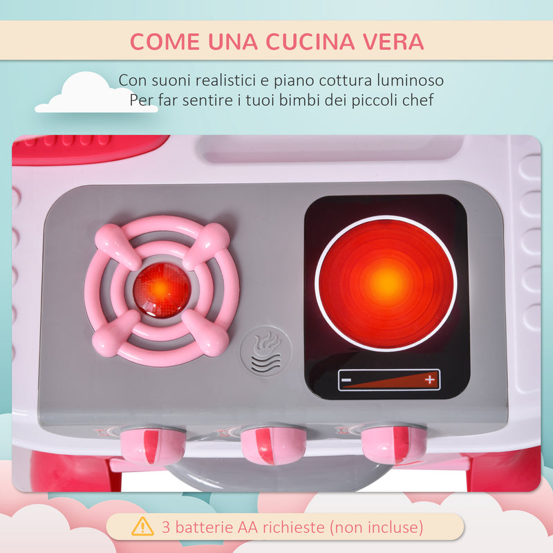 Cucina Giocattolo per Bambini 51x30x73 cm con Utensili  Rosa-5