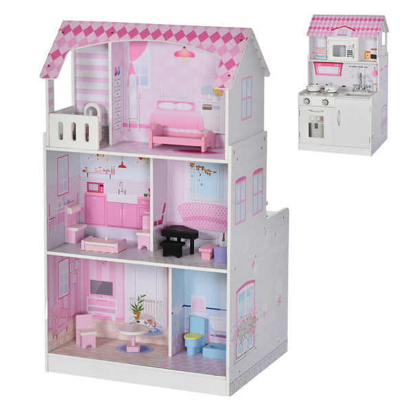 Puppenhaus Spielzeugküche 2 in 1 60 x 48 x 106 cm in Kiefer und rosa MDF online