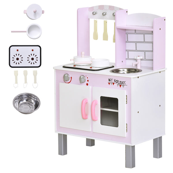 online Spielküche für Kinder 55 x 30 x 80 cm in Kiefer und MDF mit rosa Zubehör