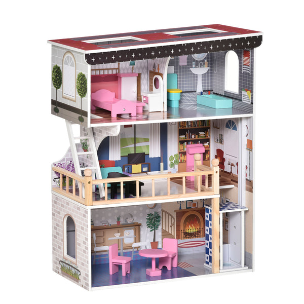 acquista Puppenhaus 3 Etagen 60x30x80 cm in rosa Holz