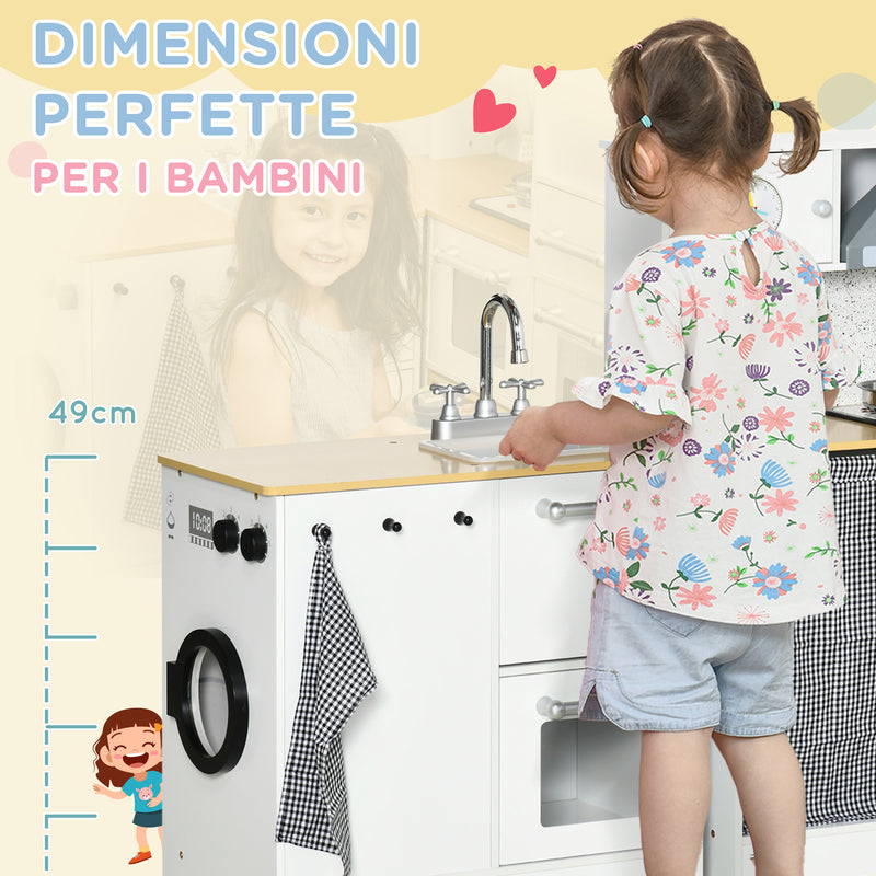 Cucina Giocattolo per Bambini con Utensili Luci ed Effetti Sonori in MDF e PP Bianca-7