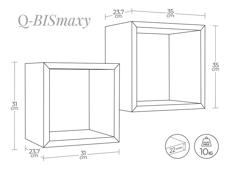 Set 2 Mensole Cubo da Parete Quadrato in Fibra di Legno Q-Bis Maxi Ciliegio-5
