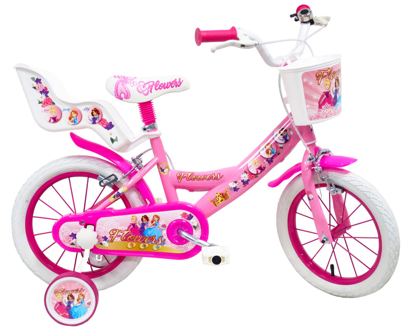 Bicicletta per Bambina 14" 2 Freni Flowers Rosa-1