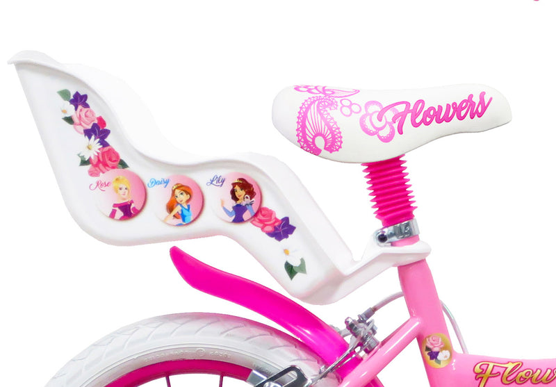 Bicicletta per Bambina 14" 2 Freni Flowers Rosa-3