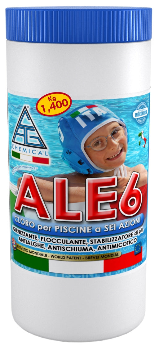 Chlortabletten von 200gr 6 Anti-Algen-Funktionen für Schwimmbäder 1,4 Kg Cag Chemical ALE6 sconto