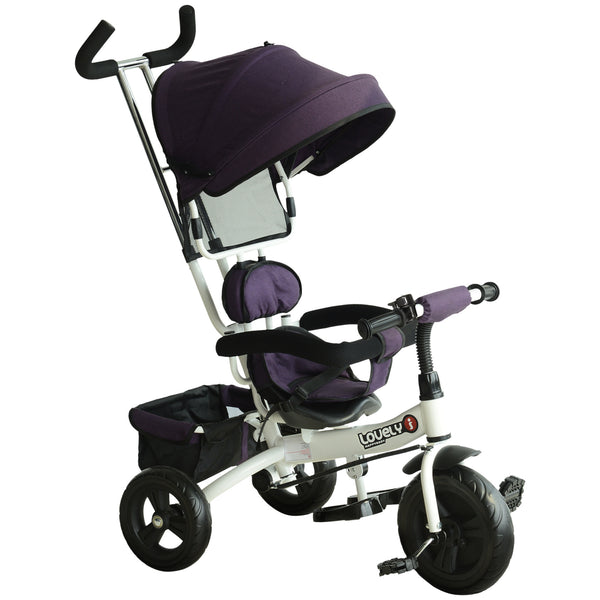 Dreirad-Kinderwagen für Kinder mit Griff und Deluxe-Sonnendach in Weiß und Lila acquista