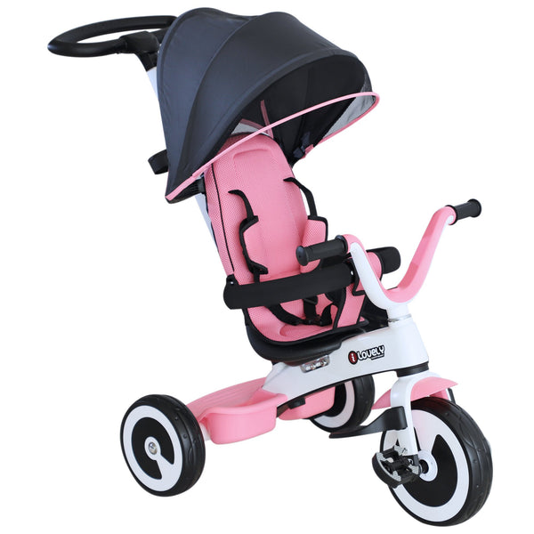 acquista Dreiradkinderwagen für Kinder mit Dachgriff und hellrosa Korb