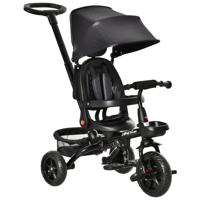 Passeggino Triciclo per Bambini Pieghevole con Seggiolino Reversibile Nero-1