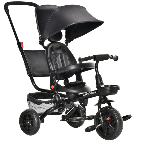 sconto Dreirad-Kinderwagen mit 360° drehbarem Sitz, abnehmbarem Verdeck und Bügel Schwarz