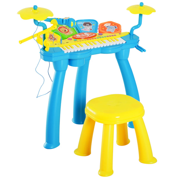 sconto Blaues und gelbes Spielzeugklavier und Schlagzeug für Kinder