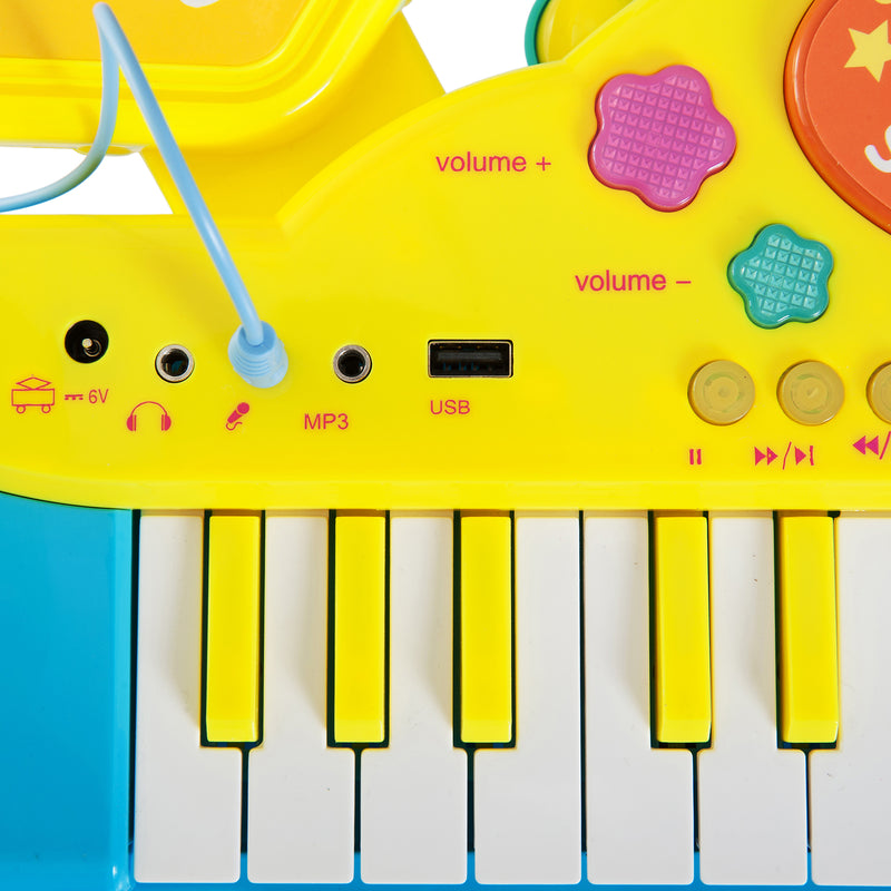 Set Batteria e Pianoforte Giocattolo per Bambini Blu e Giallo -7