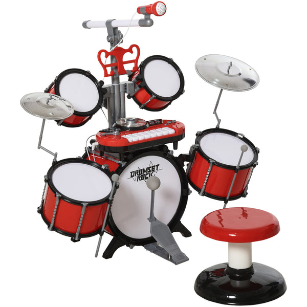 acquista Spielzeug-Musik-Schlagzeug für Kinder mit Mikrofon und roter Tastatur