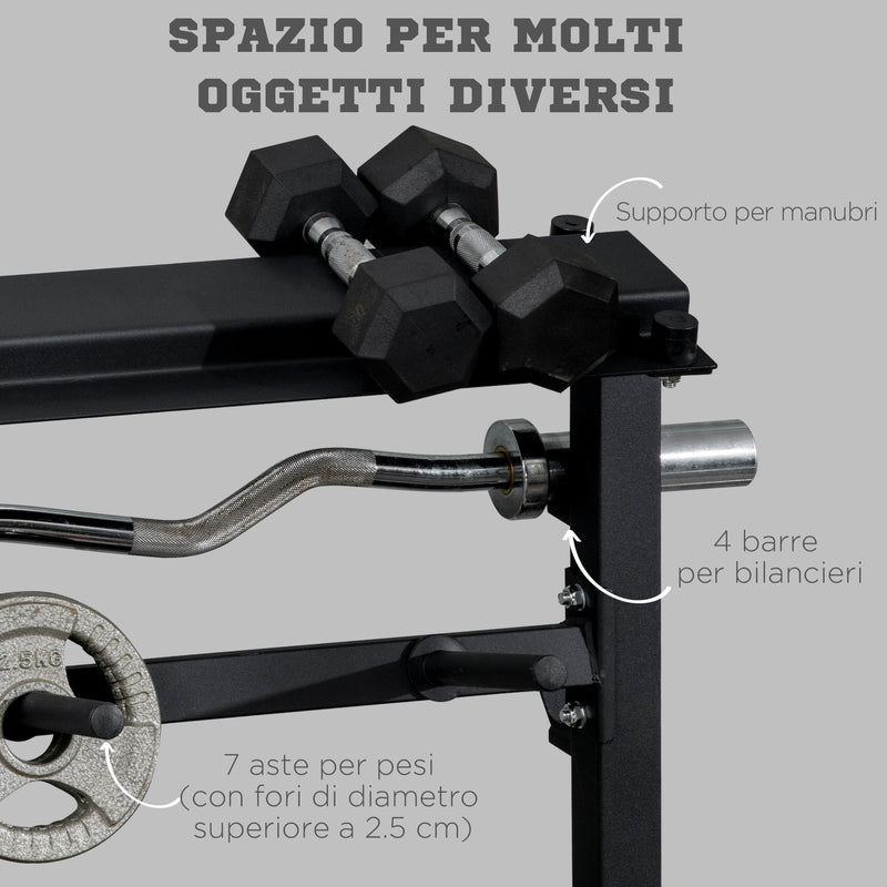 Porta Bilanciere Multiuso 100x55x102 cm per Barre Manubri e Dischi Pesi in Acciaio Nero-4