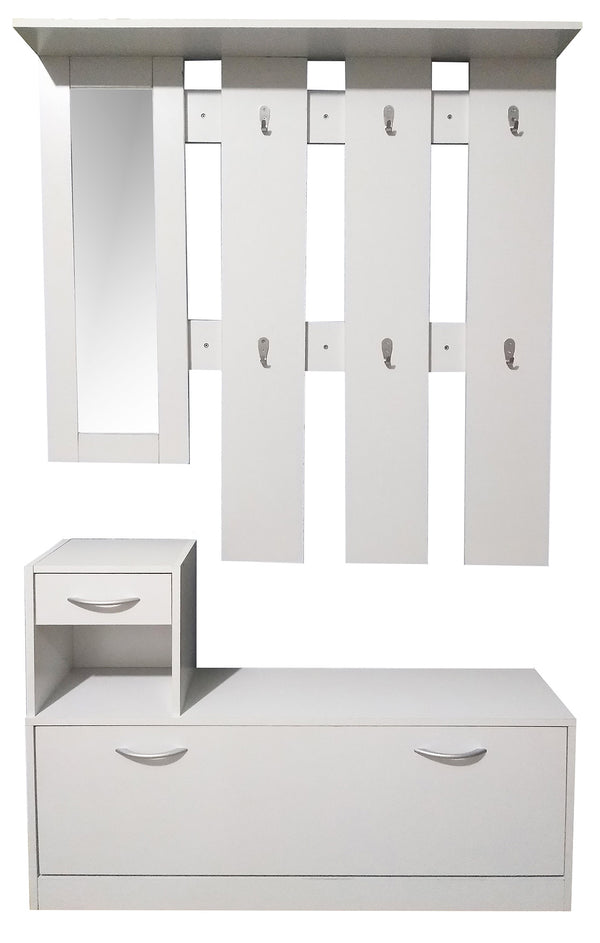 Flurmöbel, Schuhregal, Garderobe und Spiegel aus weißer Spanplatte prezzo