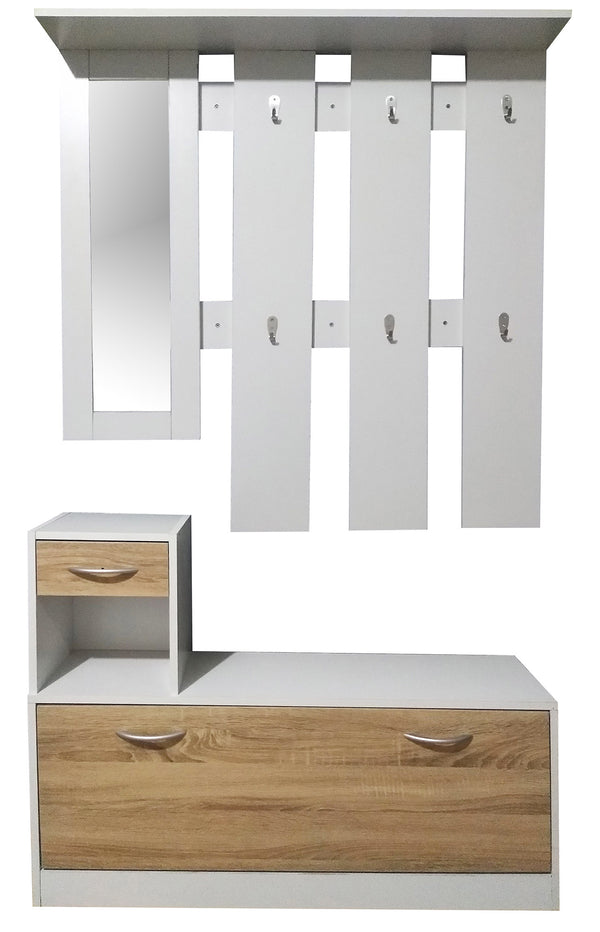 acquista Flurmöbel, Schuhregal, Kleiderbügel und Spiegel aus weißer Spanplatte und 3D-Sonoma