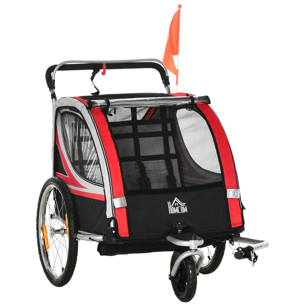 sconto Kinderwagen-Fahrradanhänger für 2 Kinder aus Stahl und rotem Oxford-Gewebe