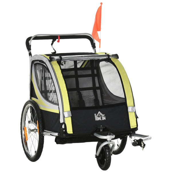 Kinderwagen-Fahrradanhänger für 2 Kinder aus Stahl und gelbem und schwarzem Oxford-Gewebe online