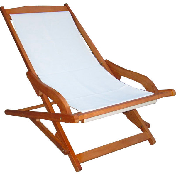 Klappbarer Liegestuhl aus Holz mit Bauer Emy Ecru Stoff sconto
