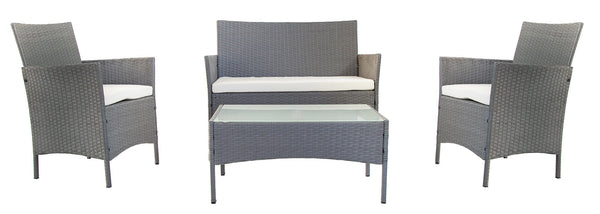 online Garden Lounge Set Sofa 2 Sessel und Couchtisch aus grauem Rattan