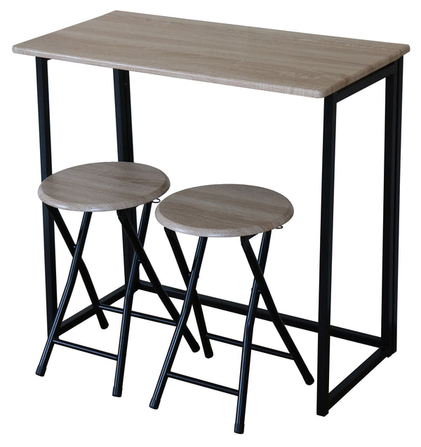 online Set aus Tisch und 2 Klapphockern aus Stahl und schwarzem und braunem MDF