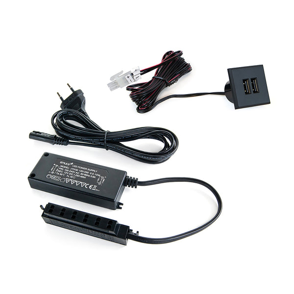 Emuca Schwarzer Kunststoff-Einbausteckverbinder, quadratisch, 2 USB, 37 mm sconto