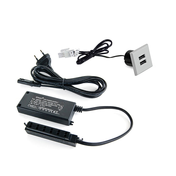 prezzo Emuca Quadratischer Einbaustecker 2 USB-Buchsen 37 mm Metallgrauer Kunststoff