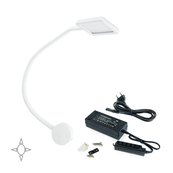 sconto Kuma Quadratische LED-Wandleuchte Flexibler Arm Berührungssensor Weißes Licht Kunststoff Weiß Emuca